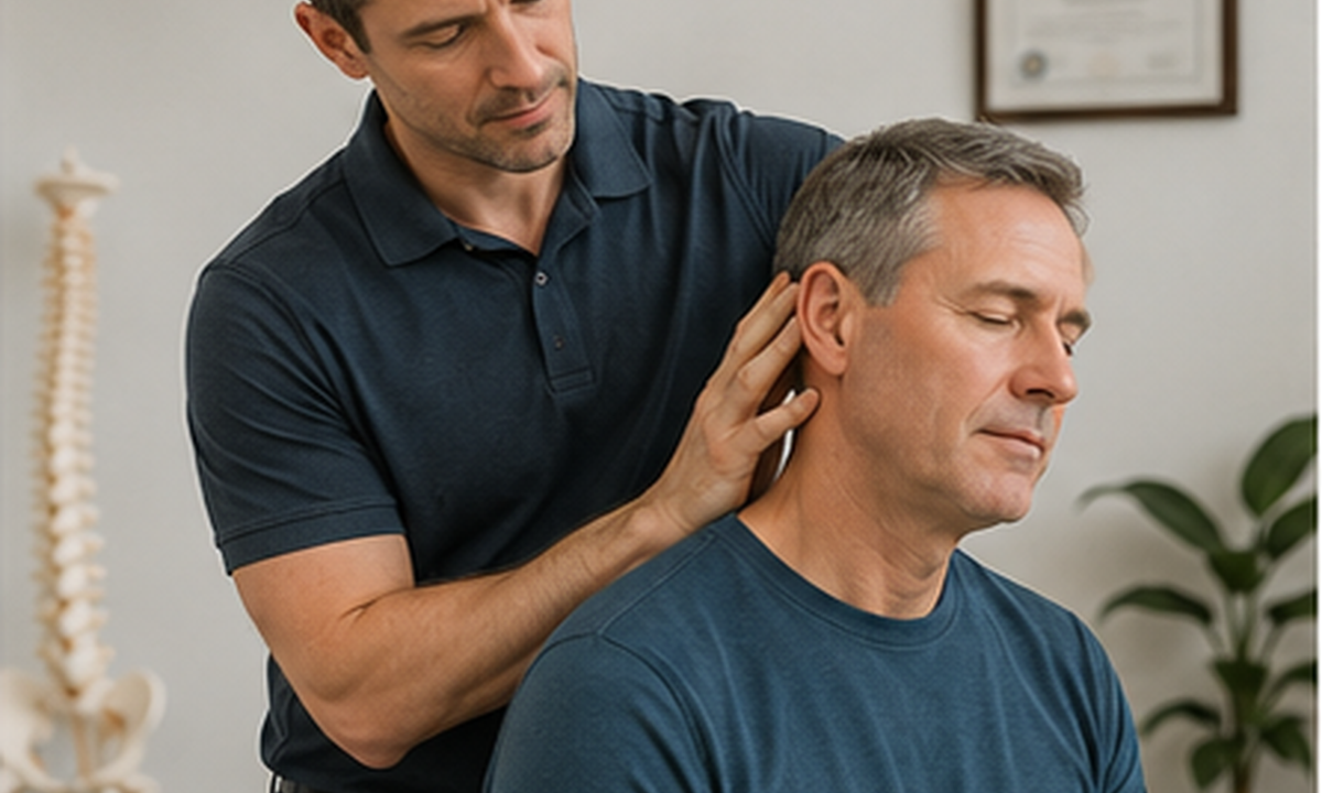 Chiropractor working with a patient in a small clinic setting